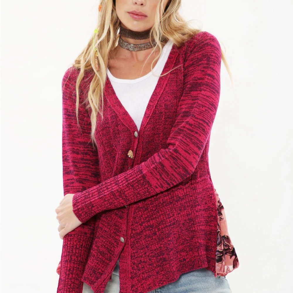 Aratta Genesis Cardigan in Fuchsia with Burnout Side Details Size Medium